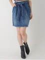 USA COTTONデニムスカート(タックリボン)/ライトインディゴ