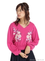 ミニ裏毛刺繍トップス/ピンク