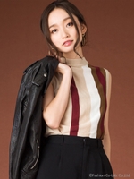 【Marie Hill】マルチカラーストライプノースリニット/ベージュ