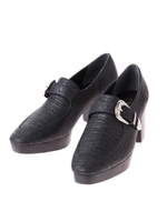 エンボスクロコバックルベルトシューズ/BLK