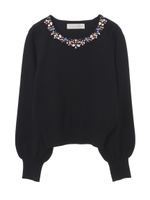 カラフルビジューボリュームスリーブ/ピンク