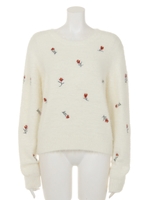 フラワー刺繍フェザーニットTOPS/柄NVY