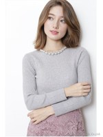 衿ビジューリブニット/ホワイト