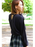 ドレープフォルムジョーゼットブラウス/ネイビー(120)