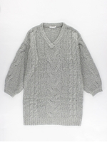 フロントケーブルVネックワンピース/杢グレー