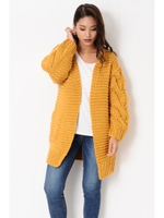 袖ケーブル手編みカーデ/MUSTARD