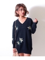 【CHILLE】フラワー刺繍ニットチュニック/ネイビー(018)