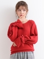 リボン付キャンディスリーブニットプルオーバー/グリーン