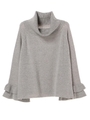 袖2段フリルオフタートルニットプルオーバー/ライトグレー