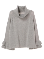 袖2段フリルオフタートルニットプルオーバー/ライトグレー