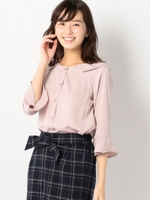 折り返し衿7分袖ブラウス/ピンクベージュ
