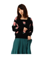 ジャガードフラワーニットトップス/BLACK