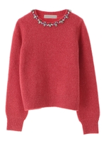 【ニット】ネックビジューニット/レッド