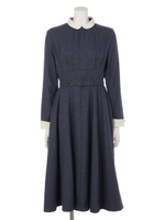【an another angelus limited】クレリック衿フィットandフレアーワンピース/NAVY