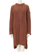 サイドスリットケーブルニットワンピース/ブラウン