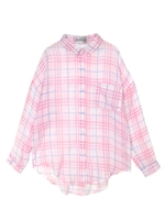 チェックロングシャツ/ピンク