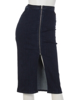 フロントジップデニムタイトスカート/インディゴ