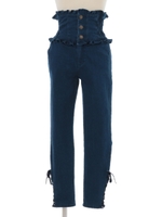 ベロアリボンスキニーパンツ/ミディアムブルー