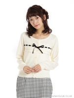 リボン付きティアードフリルカーディガン/ブラック