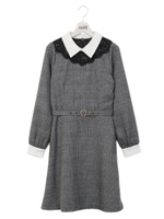 レース衿付ワンピ/ブラウン