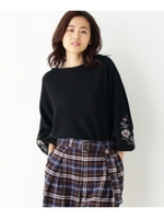 刺繍入りボリュームスリーブニット/グレー(012)