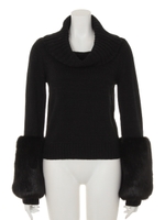 袖ファーアルパカ混ニット/アイボリー