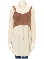 ニットビスチェ×ブラウスセット/ベージュ