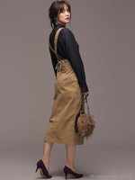 バックレースアップサスペ付スカート/ブラック