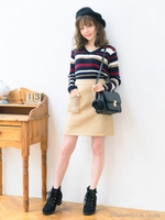 ファーポケ付フェイクウール台形/スカート/ベージュ