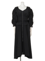 スモッキングタフタワンピース/ブラウン