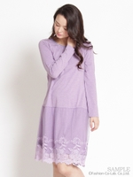 天竺×チュールレース スワッグブーケ刺しゅうワンピース/パープル