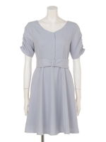 ベルト付シャーリングスリーブワンピース/ブラウン