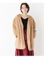 エコファーVネックノーカラーコート/ベージュ(052)