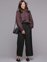 ウールストレッチワイドパンツ/ブラック