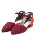 【Mathilda】スカラップカットフラットパンプス/ワインコンビ