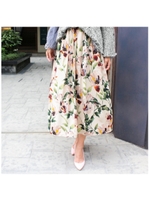 しわ加工花柄プリーツスカート/ベージュ