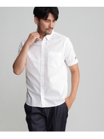 [TALL&LARGEサイズ]ダブルカラーワッペン半袖オックスシャツ/ホワイト(003)