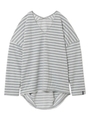 STRIPED V NECK TOP/グレー