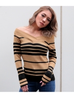 【LATINA】2WAYランダムボーダーオフショルトップス/BK