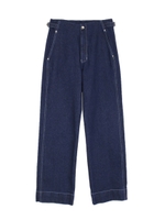 サイドベルトハイウエストステッチデニム/インディゴ