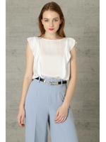 シルキータッチ ラッフルスリーブブラウス/ホワイト(030)