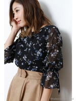 フラワーオーガンジーブラウス/ブラック