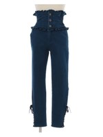 ベロアリボンスキニーパンツ/ミディアムブルー