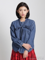 ライトオンスデニムボウタイブラウス/ネイビー