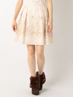 ヴィンテージライクパネルフルールフレアースカート/ベージュ