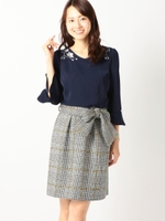 無地×チェックコンビワンピース/ピンク系