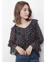 フロントラッフルブラウス(ドット)/ドット