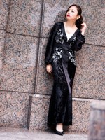 ベロア刺繍ロングワンピース[DRESS/ドレス]/ブラック