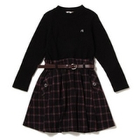 【50%OFF】【キッズサイズ向け】リブニット×チェックスカートドッキングワンピース