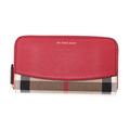 【新品】 チェックラウンド長財布 19×11×2cm バーバリー y-000637 BURBERRY レッド系×ベージュ系 レディース